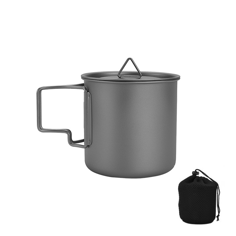 Camping Cooking Set Lightweight - Titanium Camping Mug with Folding Handle