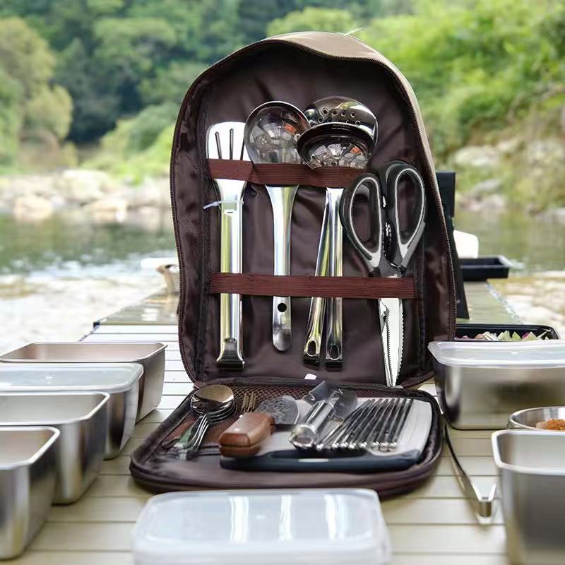 Camping Cooking Utensil Organizer - 8pcs Stainless Steel Camping Utensil Set