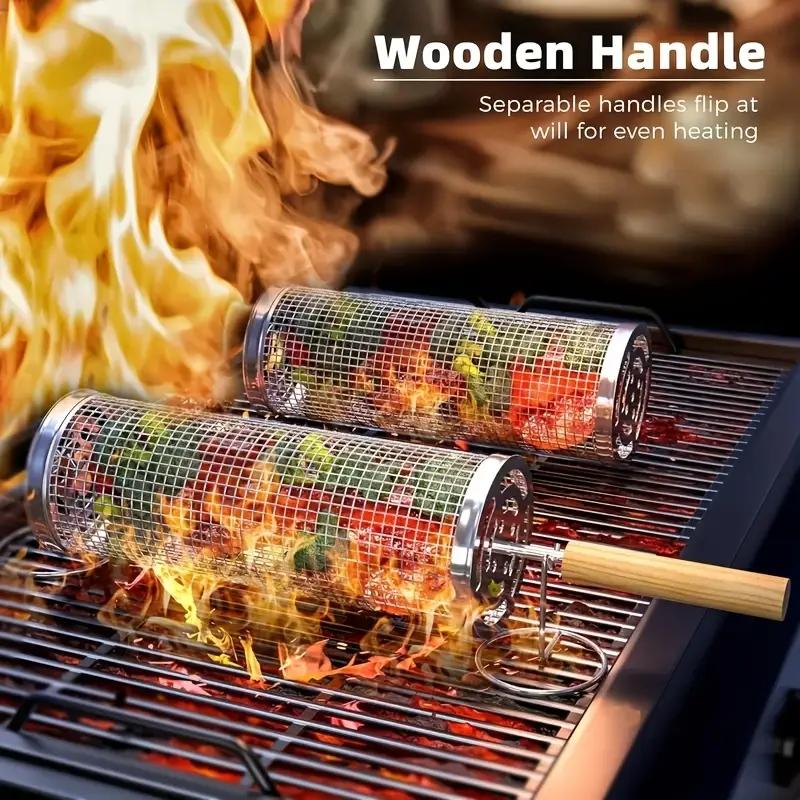 Camping Cooking Griddle - Stainless Steel BBQ Grill Basket, Round
