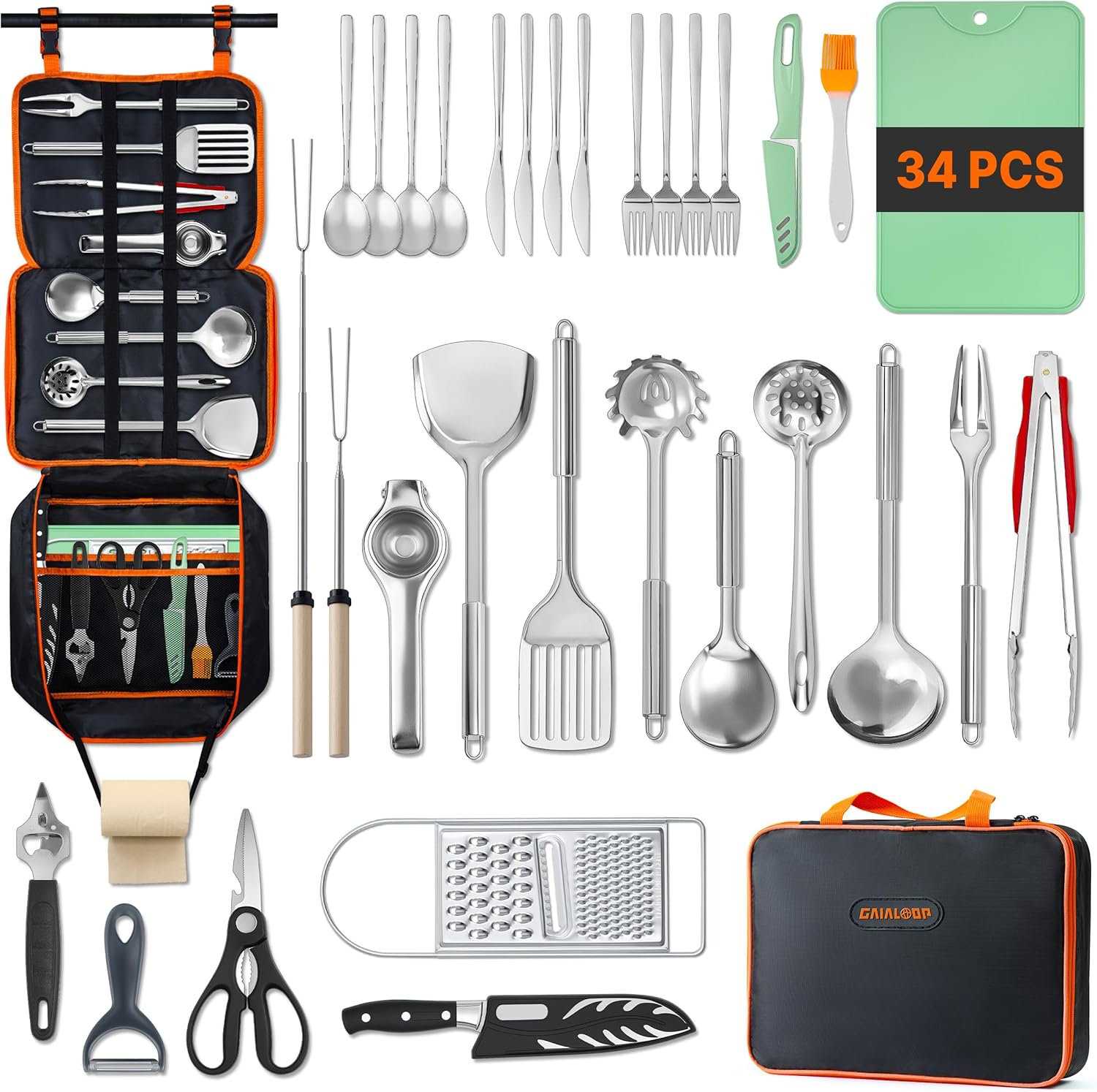 Camping Cooking Utensil Organizer - Camping Cooking Utensils Set, Portable Outdoor