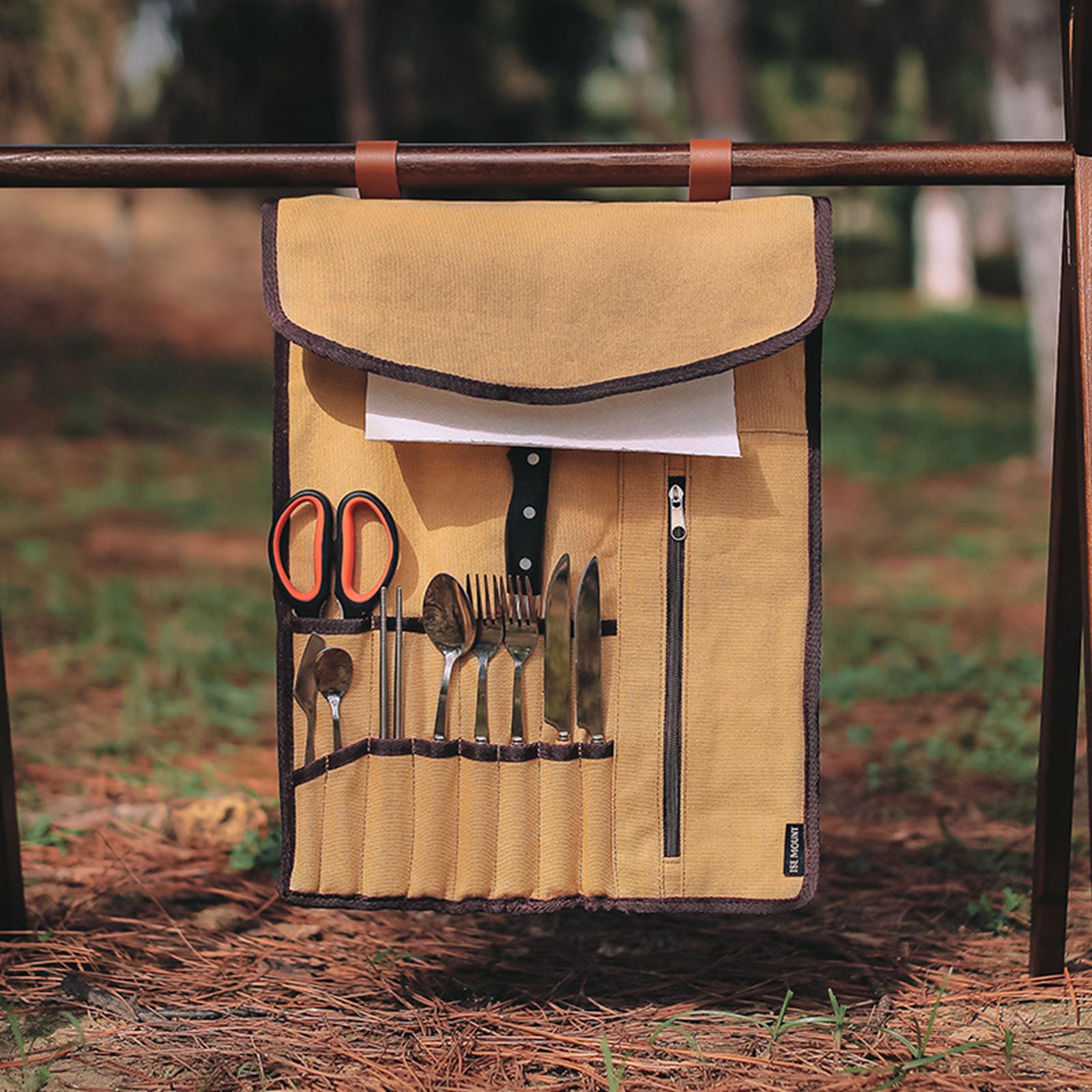 Portable Camping Utensil Roll  - Camping Cooking Utensil Organizer 评论和价格
