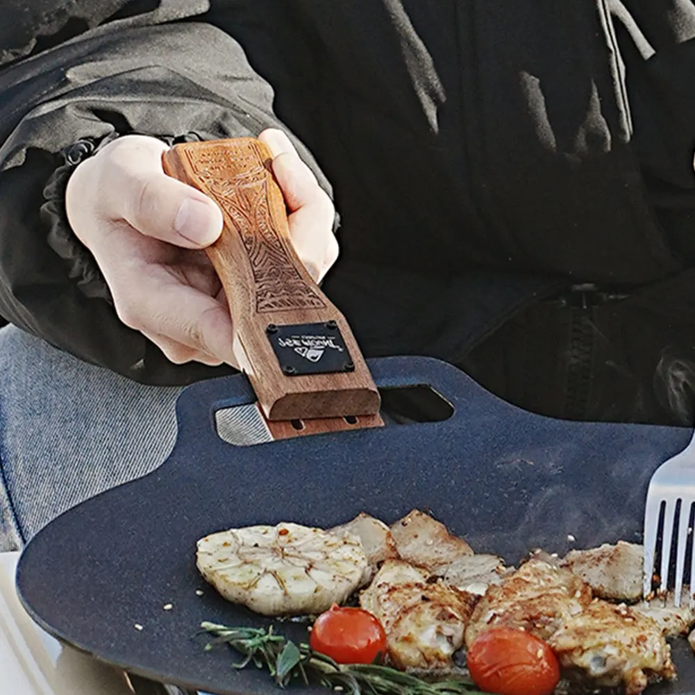 Outdoor Natural Wood Grill Pan - Camping Cooking Griddle 评论和价格
