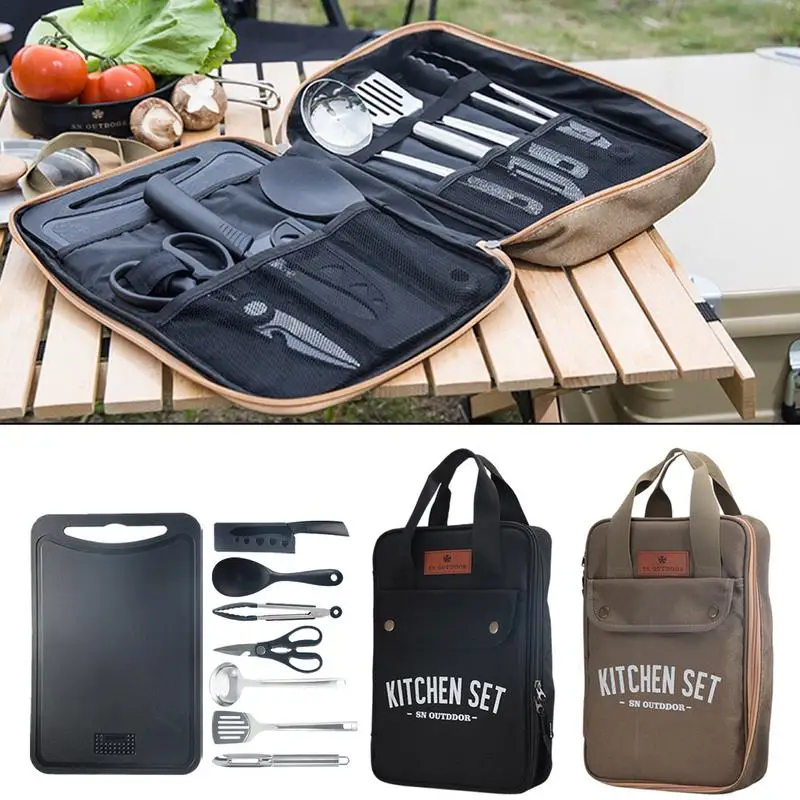 8pcs Camping Kitchen Cookware  - Camping Cooking Utensil Organizer 评论和价格