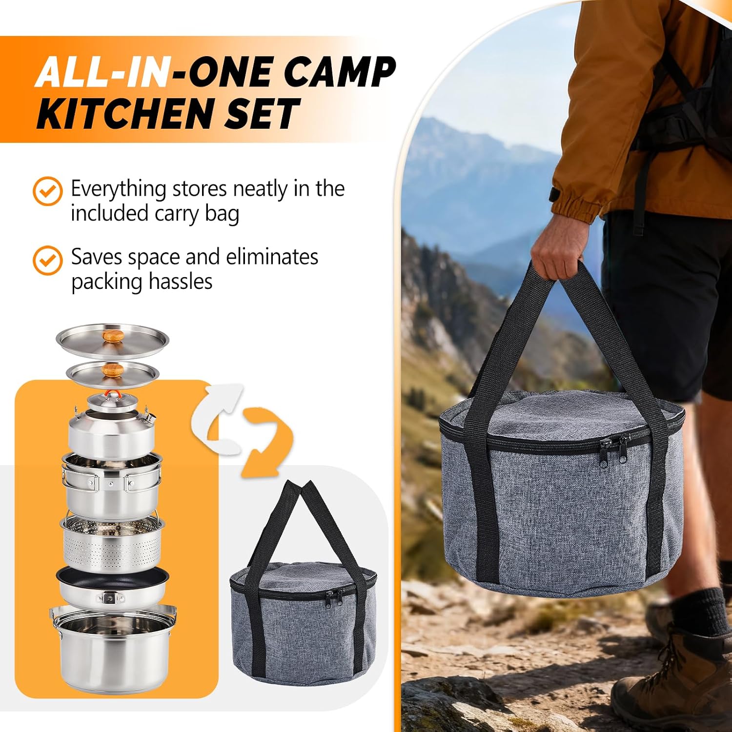 6pcs Cookware Set, 304 Stainle - Camping Cooking Set Lightweight 评论和价格